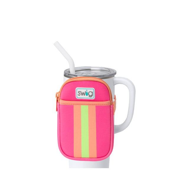 Swig Life Tutti Frutti Neoprene Mega Mug Pouch with Zipper on a White 40oz Mega Mug