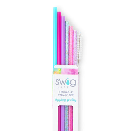 Disco Cowgirl + Aqua Glitter Reusable Straw Set