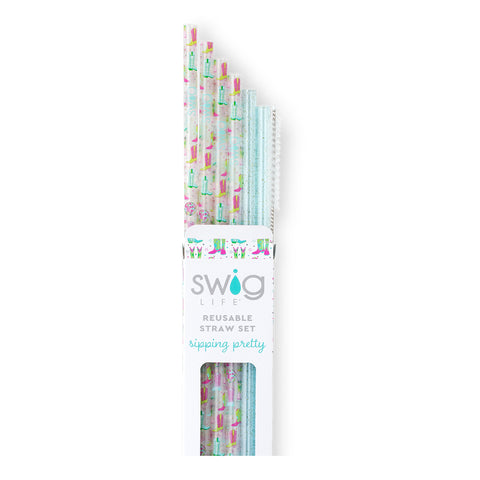 Bella Rosa + Navy Glitter Reusable Straw Set