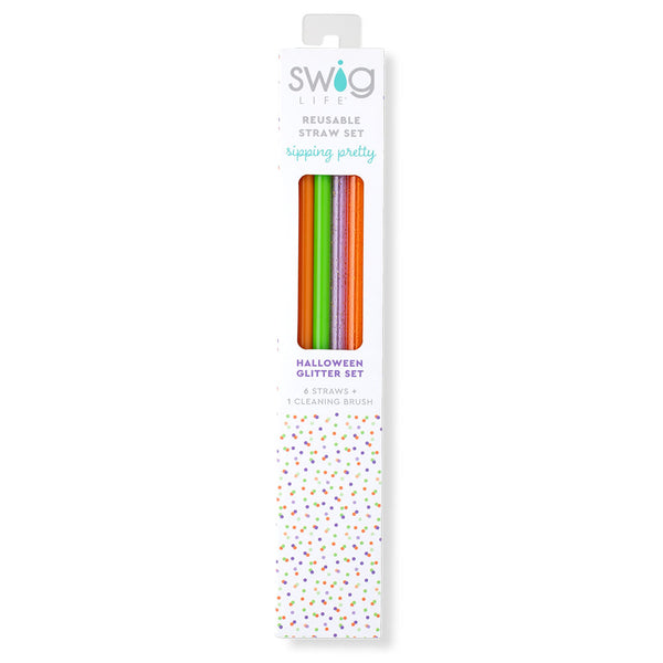 Swig Life Halloween Glitter Reusable Straw Set inside packaging