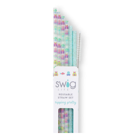 Clear + Aqua Reusable Straw Set