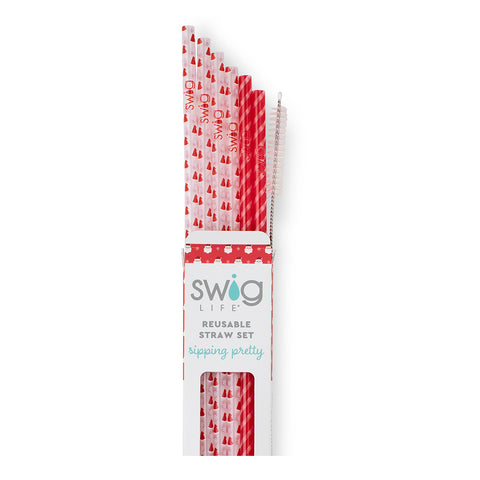 Red, White & Blue Glitter Reusable Straw Set