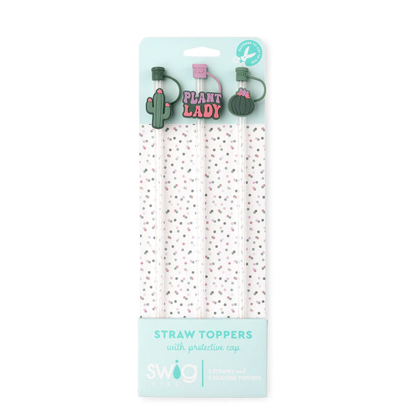 Swig Life Plant Lady Straw Topper Set including three straws and three silicone topper protective caps