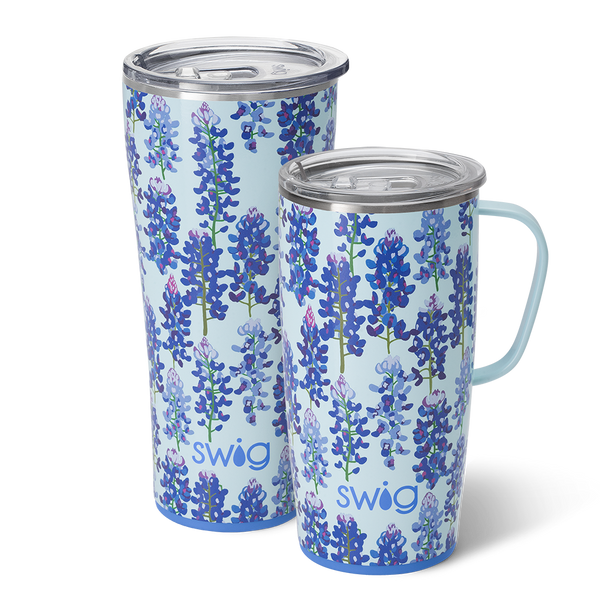 Swig Life Bluebonnet XL Set including a 22oz Bluebonnet Travel Mug and a 32oz Bluebonnet Tumbler