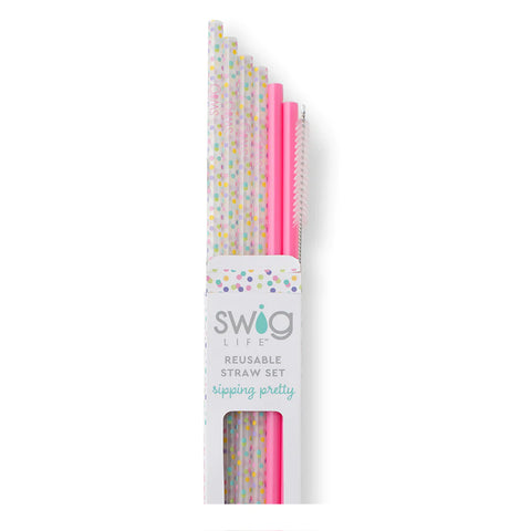 Rainbow Glitter Reusable Straw Set