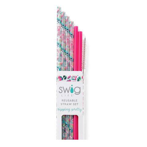 Glitter Clear + Aqua Reusable Straw Set