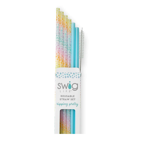 Glitter Clear + Aqua Reusable Straw Set